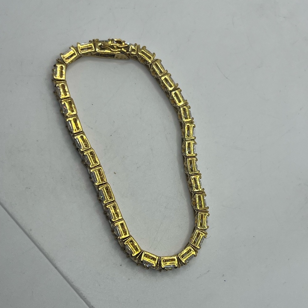 Trillion Cut gold over sterling silver CZ tennis bracelet Ross & Simons - Picture 10 of 16